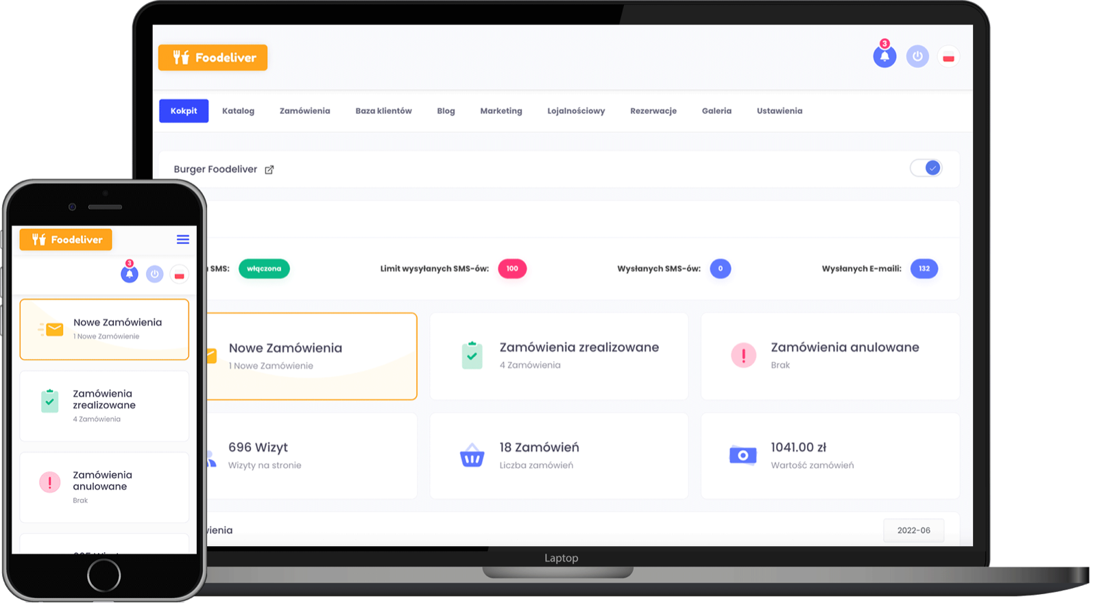 Foodeliver — kokpit systemu zamówień i aplikacja mobilna
